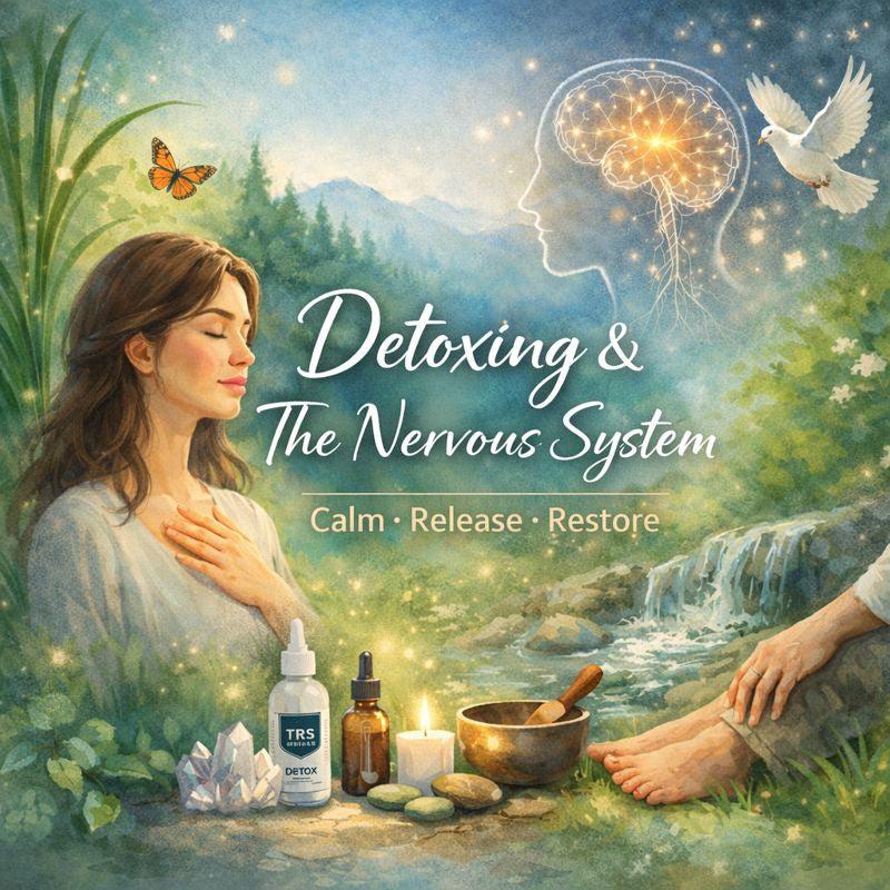 Woman practicing calm breathing in nature, symbolizing detox and nervous system regulation.